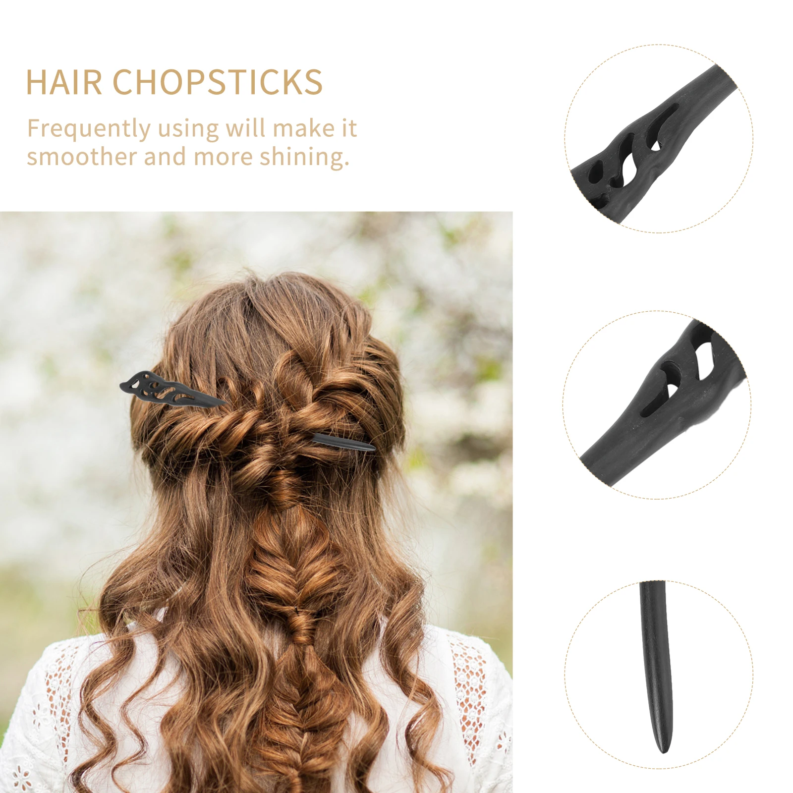 

Ebony Hairpin Chopsticks Wood Vintage Women Chignon Decorative Hanfu Hairstyle Accessories Smooth Shining Environmental Friendly