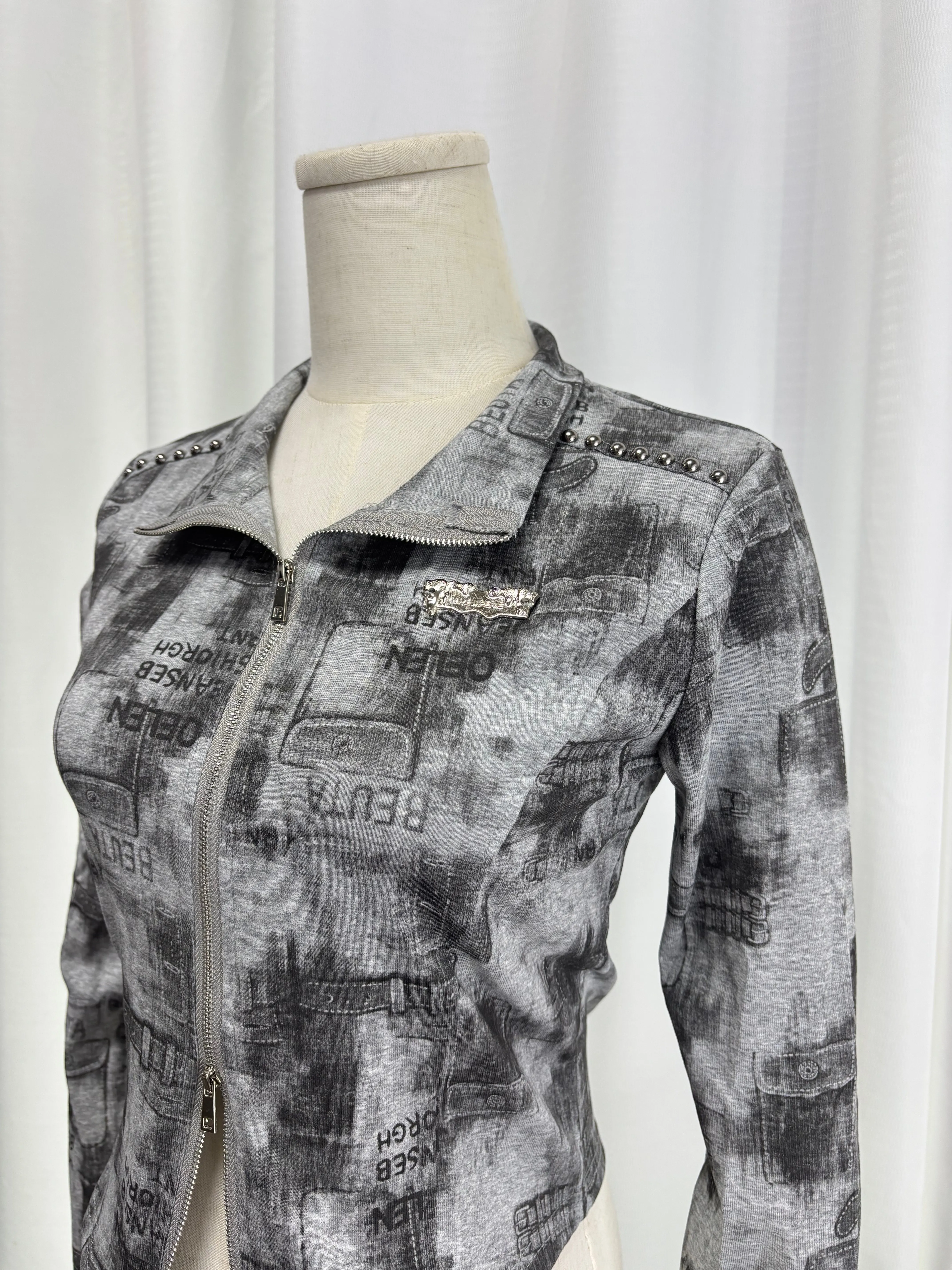 Real shot 2025 Women's American Y2K Vintage Streetwear Tie - dye Chic Zipper Cardigan, Stand Collar, Edgy Rivets Patch, Slim Cro