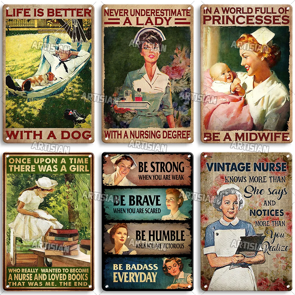 ARTISIAN Vintage Nurse Metal Tin Sign Decorative Plate Nostalgic Metal Sign Man Cave Garage Wall Decor Sign Aged Metal Plaque