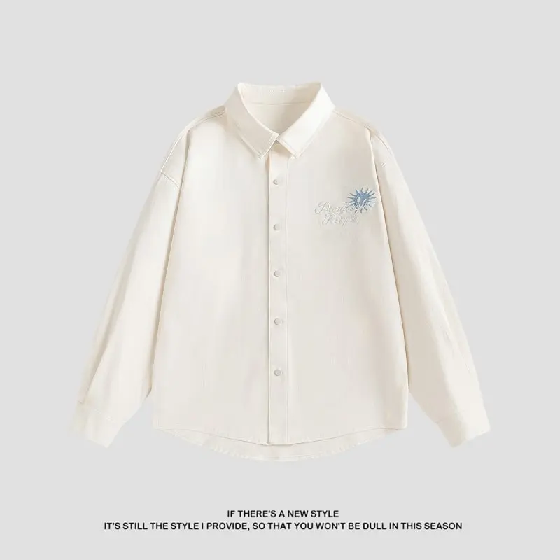 

Spring New Sle Long Sve Embroidered Men's irt Couple's Faion Loose Fit Casual Cotton Workwear Classic Collar