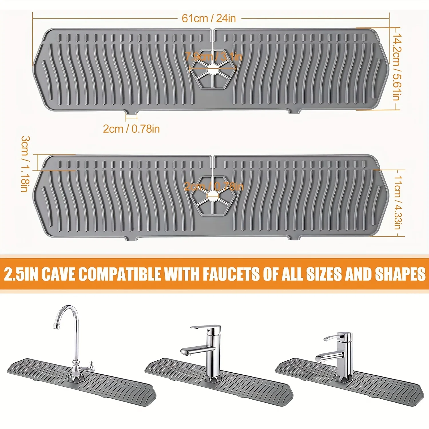 24In Kitchen Long Silicone Sink Faucet Mat Splash Guard for Sink Faucet Absorbent Sink Countertop Protectors Mat Kitchen Gadgets