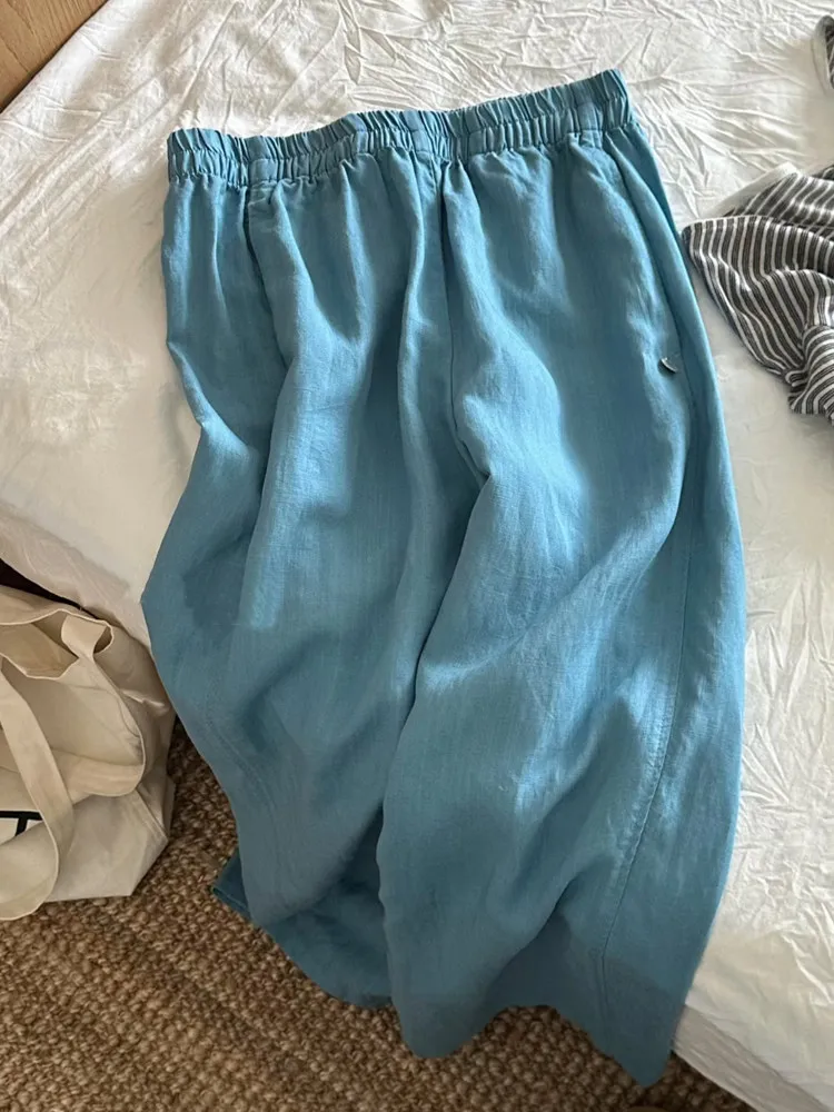 Linen Wide Leg Pants Women's Summer Breathable Slimming Nine Point Casual Trousers Loose Fit Straight Cut Commute Ready