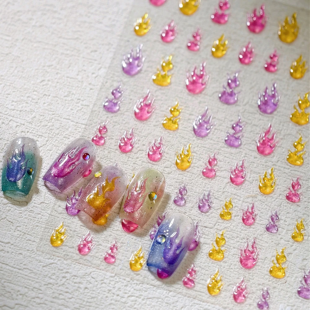 

Pink Purple Yellow Glitter Powder 3D Jelly Flame Self Adhesive Nail Art Stickers Gold Laser Silver Rose Gold Manicure Decals