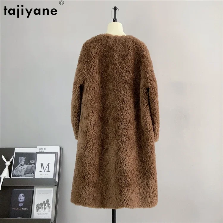 Tajiyane New 100% Wool Jackets for Women 2023 Autumn Winter Elegant Sheep Shearing Jacket Fashion Wool Coat Round Neck Fur Coats