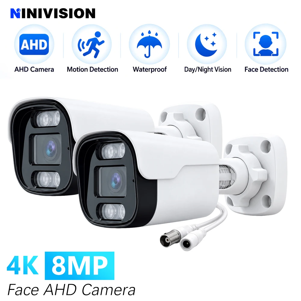 8MP AHD CCTV Camera Human Face Detection Outdoor Security Camera Motion Detection Waterproof Day Night Vision Analog BNC Camera