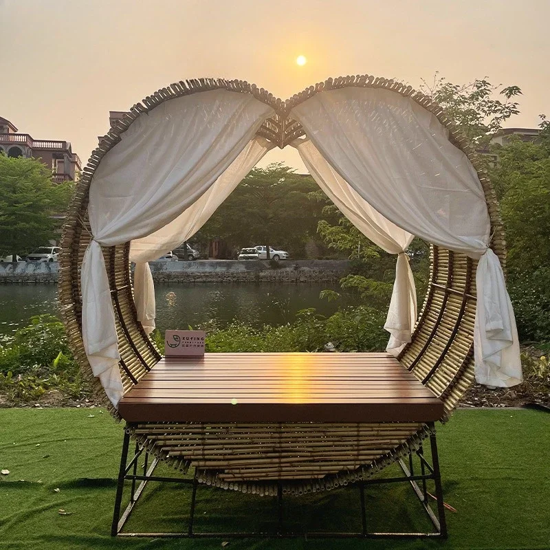 Factory Direct Compatible With Homestay Creative Heart-shaped Bamboo Sofa Furniture Outdoor Garden Seaside