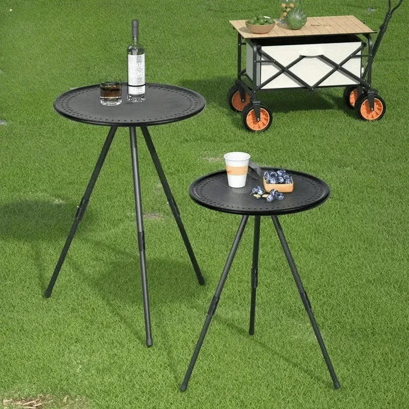 Outdoor Aluminum Alloy Folding Table Lightweight Coffee Table Portable Picnic Camping Table Adjustable Small Round Table
