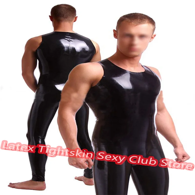 

Handmade Men Latex Catsuit Tight Skin Rubber Bodysuit Sleeveless Suit Sexy Fetish Cosplay Costumes