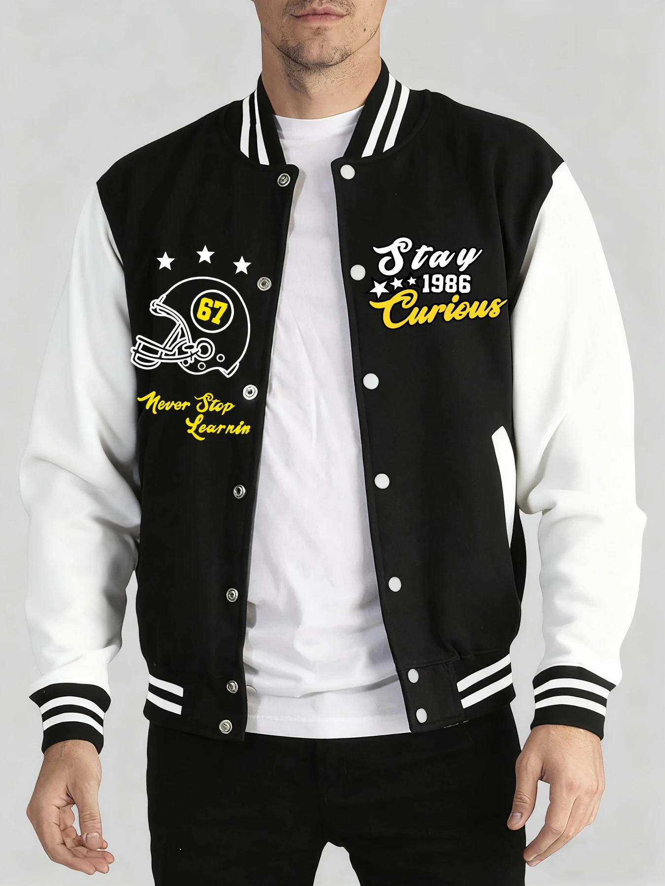 

Stay Curious Never Stop Learning Print Man Casual Veste Sports Warm Clothing Trendy Loose Clothes Autumn Winter Baseball Jersey