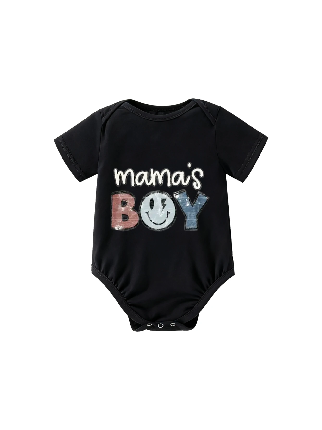

​Baby Bodysuit Short Sleeve Mamas Boy Colorful Lettering with Smiley Face for Infant Boys and Girls Modern Parenting Style​