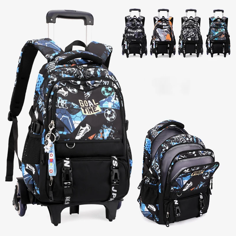 School bags with Wheels School Rolling Backpacks for Boys Trolley Bag Waterproof Orthopedic School Bag Student Wheeled Backpack