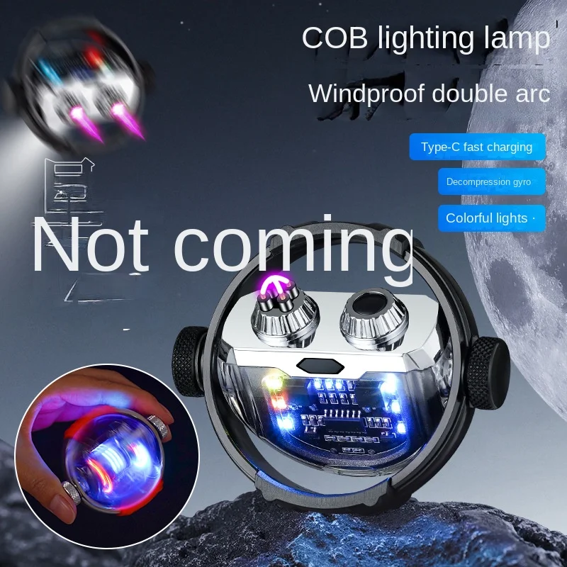 New Decompression Gyro Lighting Dual Arc Windproof Metal Lighter Type-C Charging LED Display Power Cool Creative Lighters