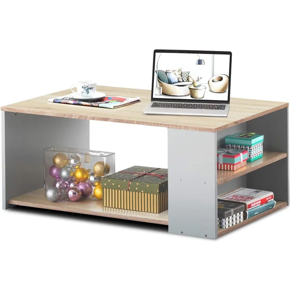 Coffee Table W/Three Storage Shelf, Sturdy and Durable Construction, Smooth Surface & Extra Storage Space, Ideal for Off