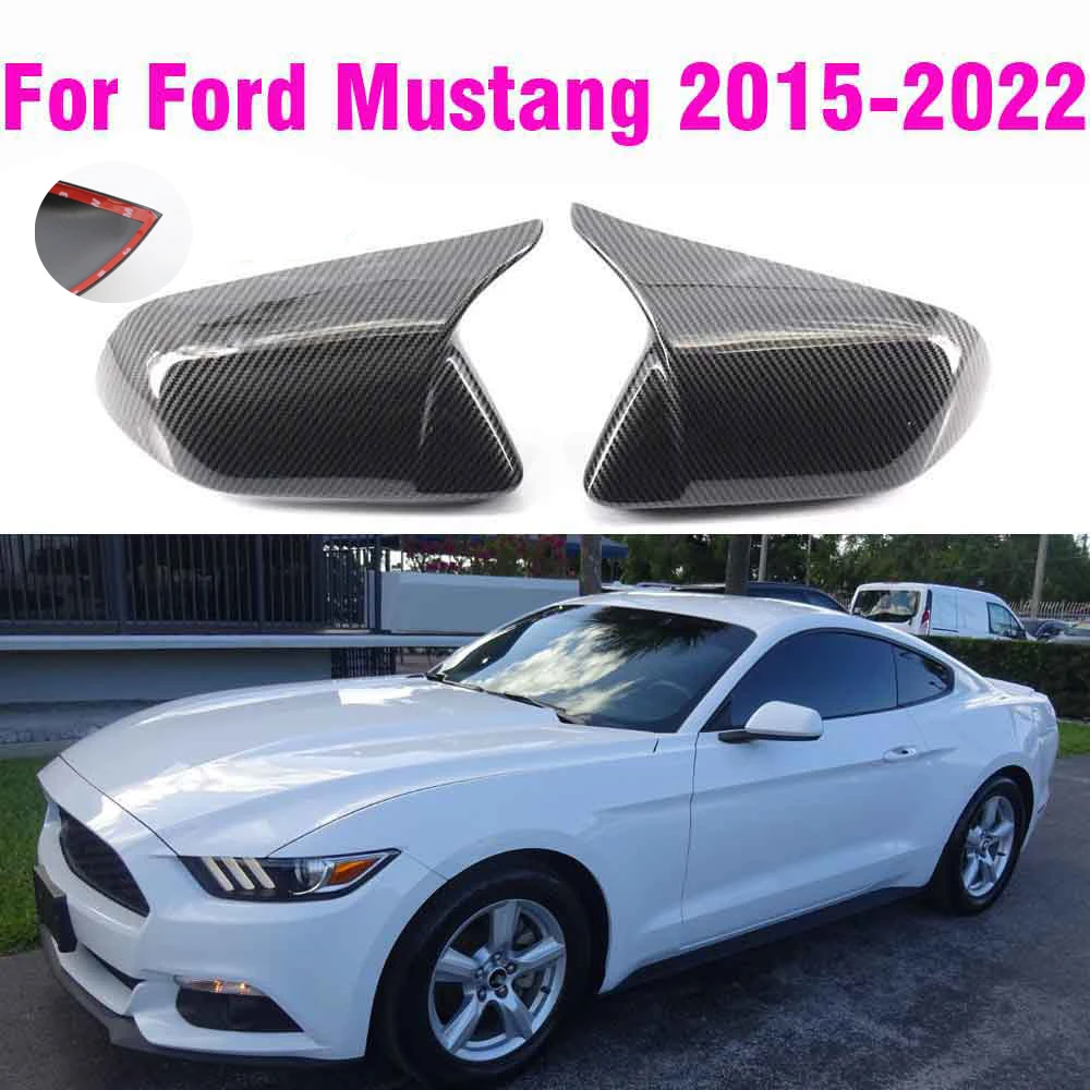 

Paste Style Carbon Fiber Rearview Side Mirror Cover Caps Horn Style For Ford Mustang 2015-2022