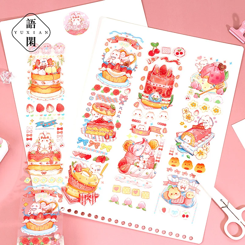 1 Roll Cat Peach Dessert House Series PET Special Oil Tape Creative Cartoon Cute Hand Account Decorative Stickers