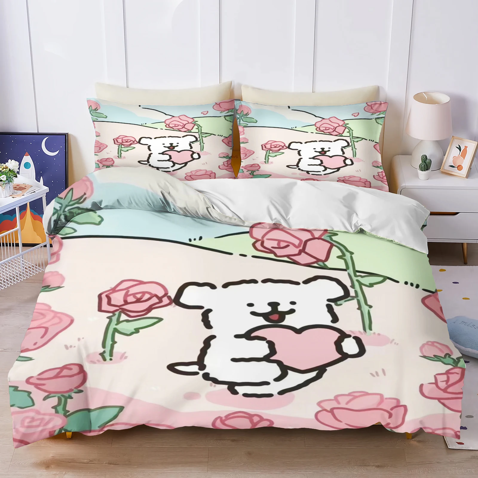 

Line puppy Cartoon Quilt Cover Cute Printed Children Soft Customizable Bedding Custom Made Home Bedroom Comforter