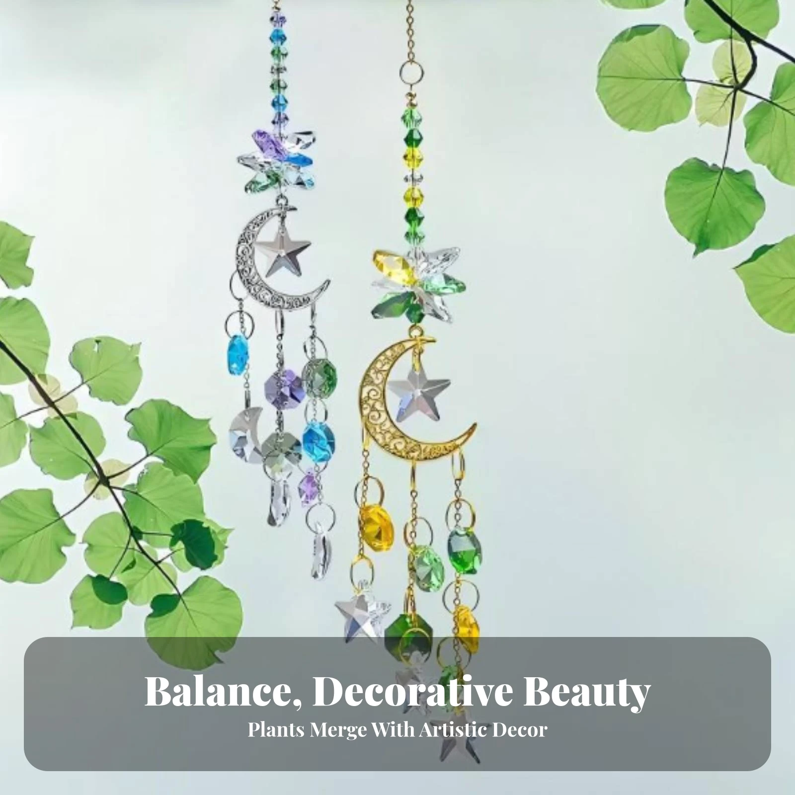 Moon and Star Suncatcher Faceted Crystal Suncatcher Star Crystal Ornament Beaded Home Decor Hanging