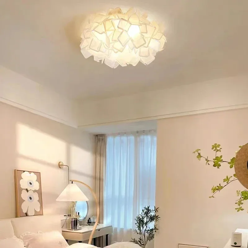 Flor branca romântica luzes de teto LED, controle remoto, escurecimento Home Decor, PVC Hanglamp, quarto, restaurante, sala de estar lâmpada