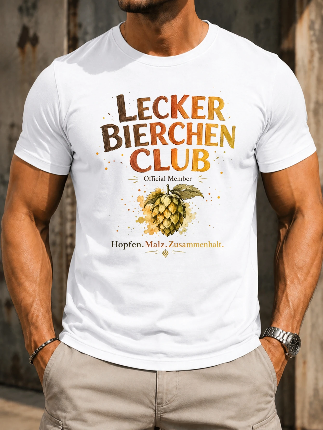 Lecker Bierchen Club Official Member  watercolor hop cone paint splatter letters Hopfen Malz  Unisex All T-Shirt