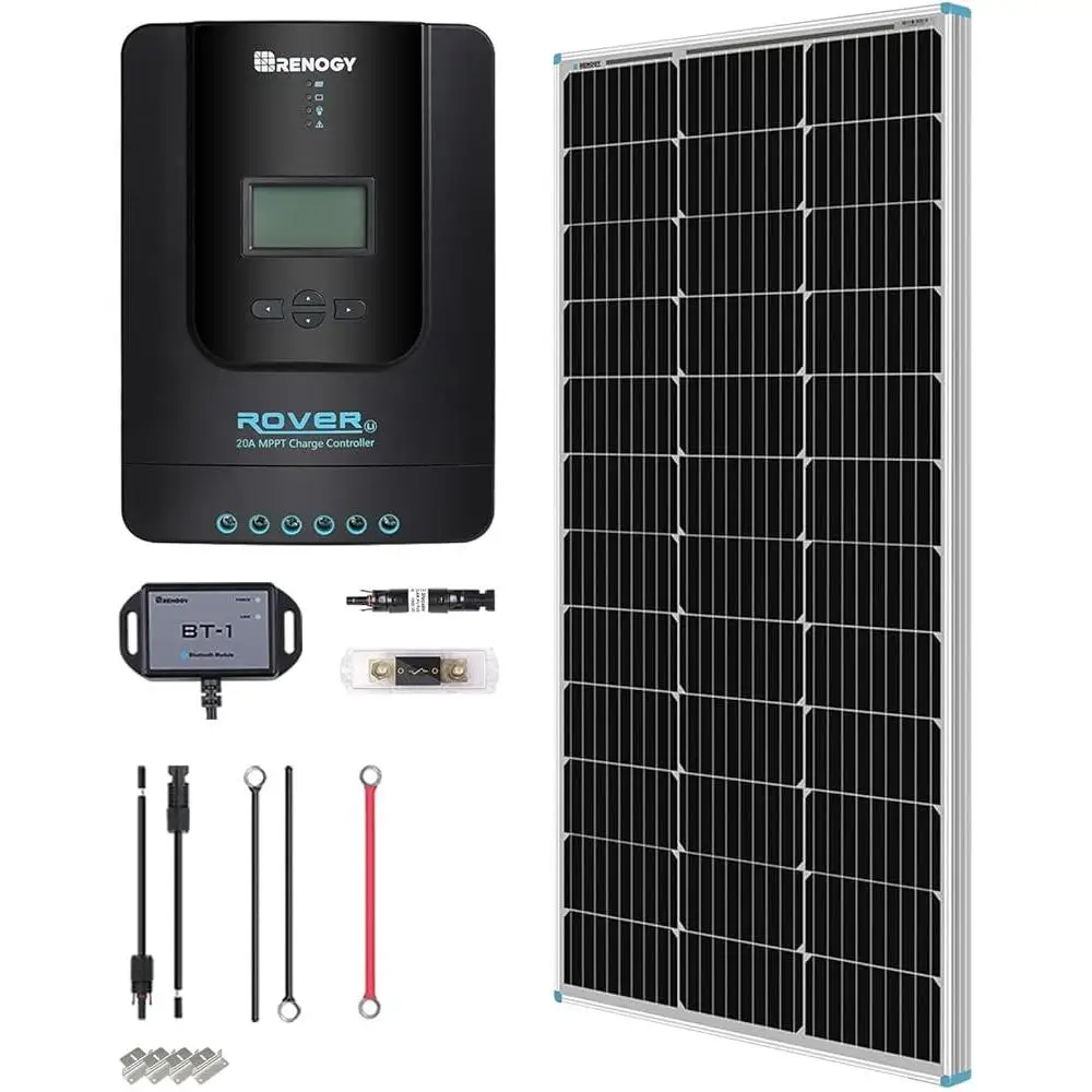 100W 12V Off Grid Solar Premium Kit Monocrystalline Panel 20A MPPT Controller Bluetooth Monitoring Accessories Corrosion