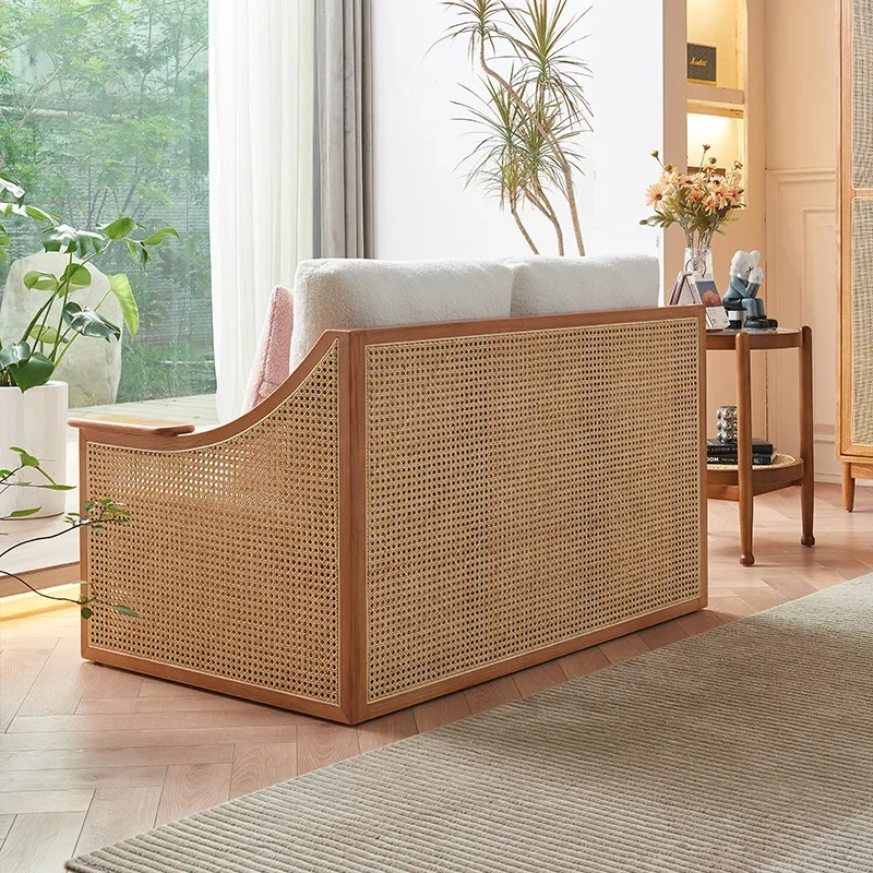 일본식 원목 소파베드 와비사비 가족 거실 다다미 소파 이중 접이식 다용도 라탄 소파