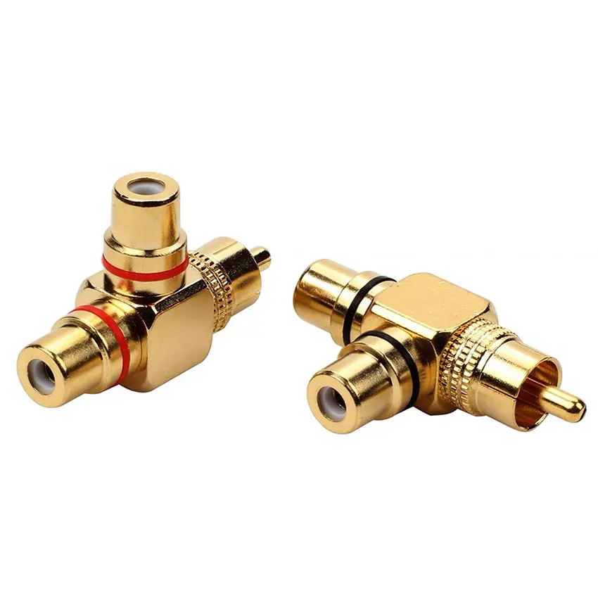 1PCS Gold Plated RCA Male to 2 Female RCA Splitter Adapter AV Video Audio T Plug RCA 3 way Plug R Connector
