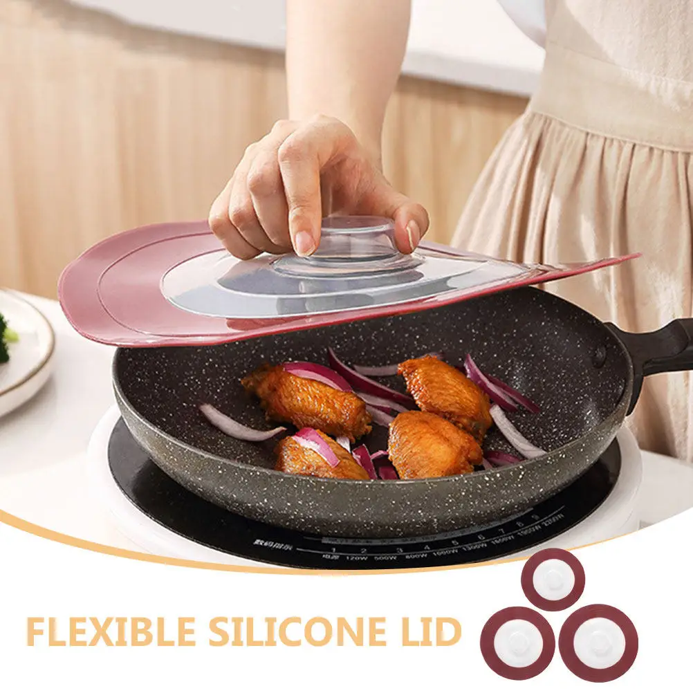 3Pcs Reusable Silicone Stretch Lid Set Universal Food Cover for Pots Bowls Plates Jars Microwave Splatter Guard Refrigerator