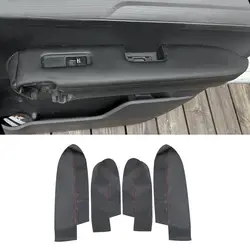 4PCS For Honda CRV 2007 2008 2009 2010 2011 Car Interior Door Handle Armrest Panel Cover Black Microfiber Leather Red Line Trim