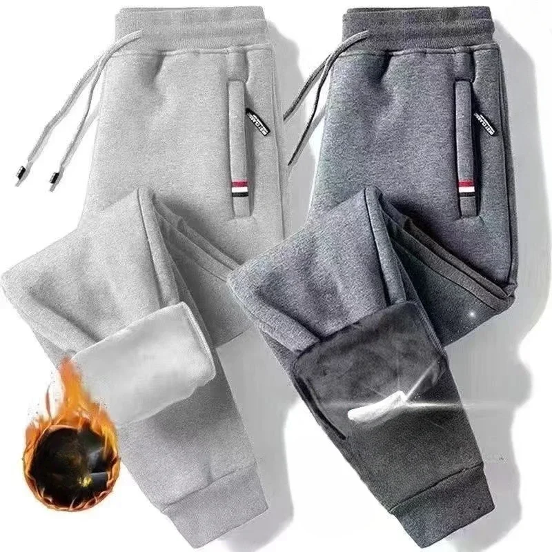 M-5Xl Winter Lambswool Warm Casual Pants Men's Fitness Jogging Sweatpants Male Solid Drawstring Bottoms Fleece Straight Trousers