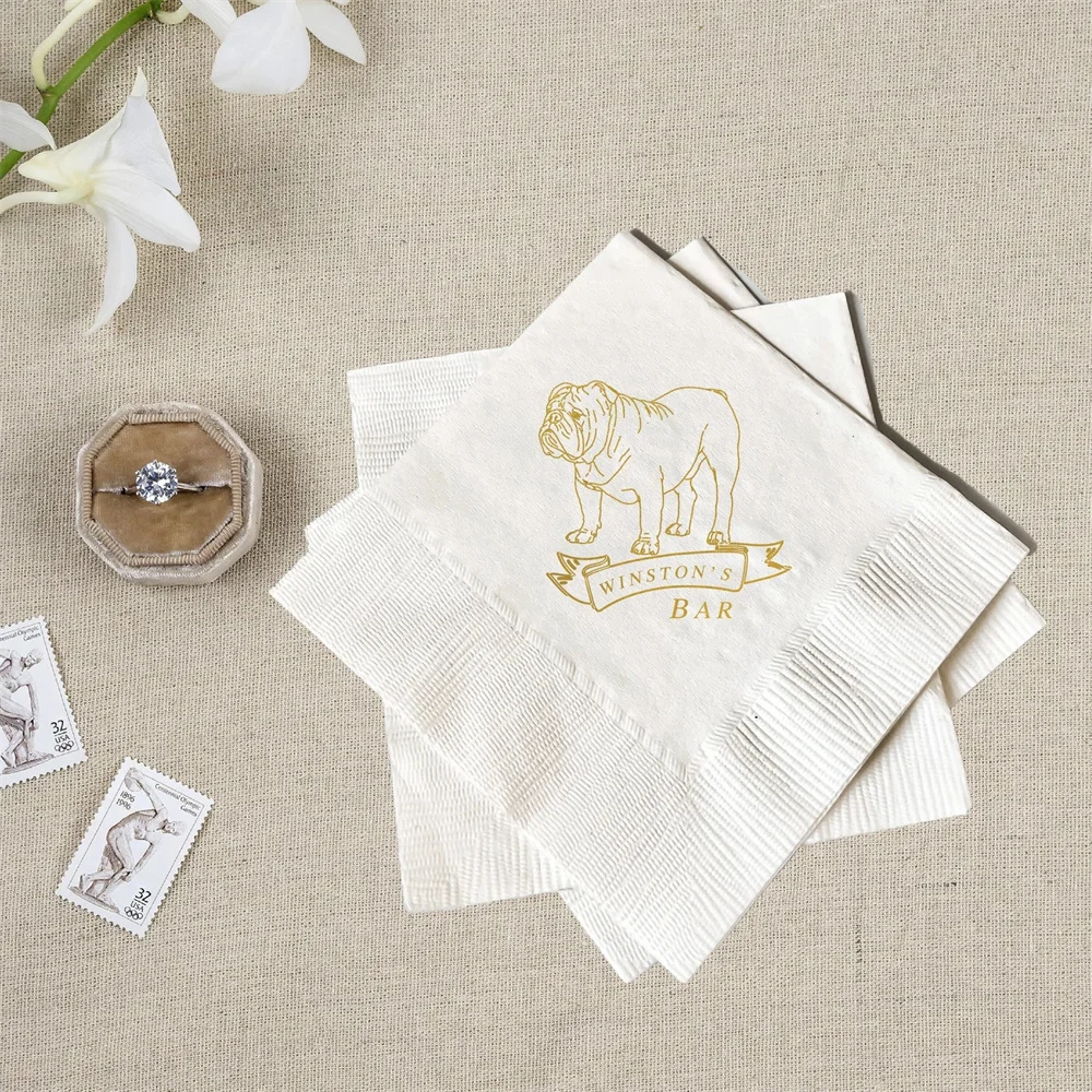 50PCS Cocktail Bar Personalized Dog Wedding Napkins, Rehearsal Dinner, Custom Bar Napkins, Custom Pet Dog Wedding Napkins