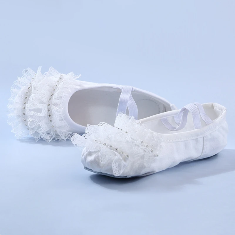 Chaussures de danse princesse en dentelle pour enfants, chaussures d'exercice de ballet à semelle souple, griffe de chat, ballerine chinoise, filles mignonnes