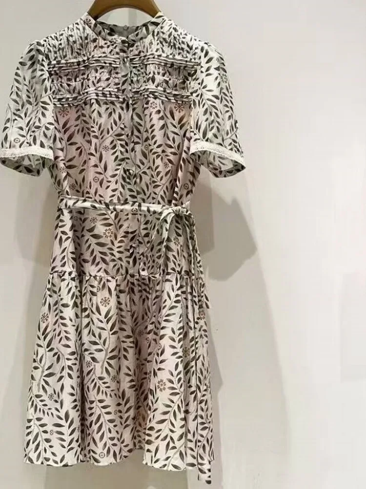 

DZVASS Летнее платье 2025 с 3D-принтом, завышенной талией, коротким рукавом, средней длины, в корейском стиле, с цветочным узором, женское