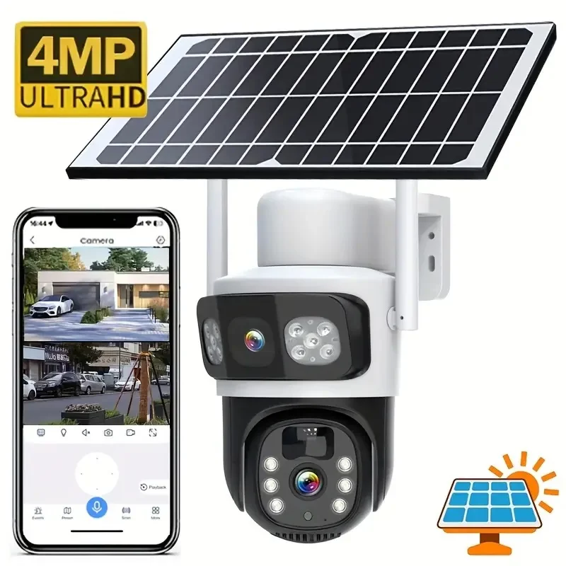 

4K 8MP Wi-Fi наружная IP-камера на солнечной энергии Беспроводное охранное видеонаблюдение с PTZ ночным видением PIR Обнаружение человека