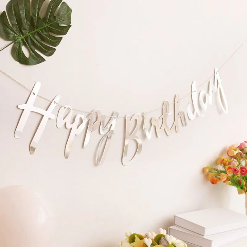 Gold Silber Alles Gute zum Geburtstag Banner Wimpelkette Papier Geburtstag Party Hängegirlande Banner Jungen Mädchen Babyparty Dekoration – Detail 5