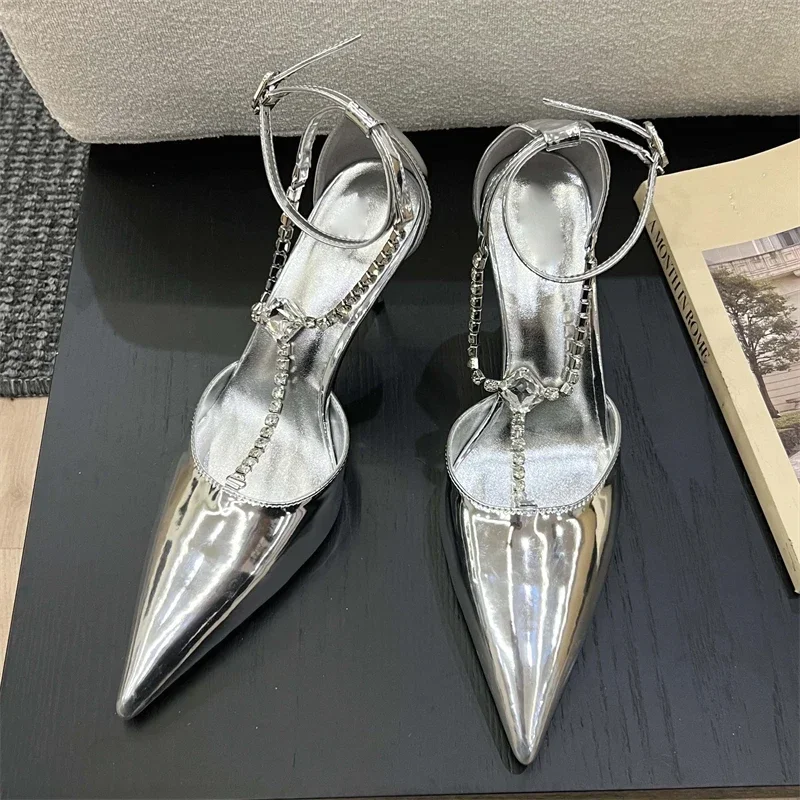 Fashion Elegant Crystal Pointed Toe Buckle Strap Women Pumps Sexy Thin High Heels Shoes Zapatos De Mujer