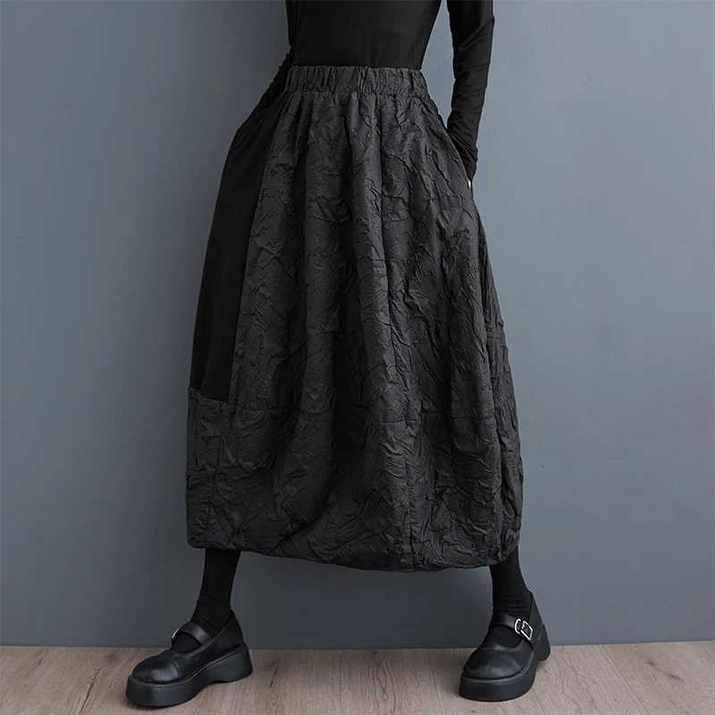 #3043 Black Gothic Skirt Women Split Joint Streetwear Midi A-line Skirts Female Elastic Waist Vintage Skirts Femme Spring Autumn