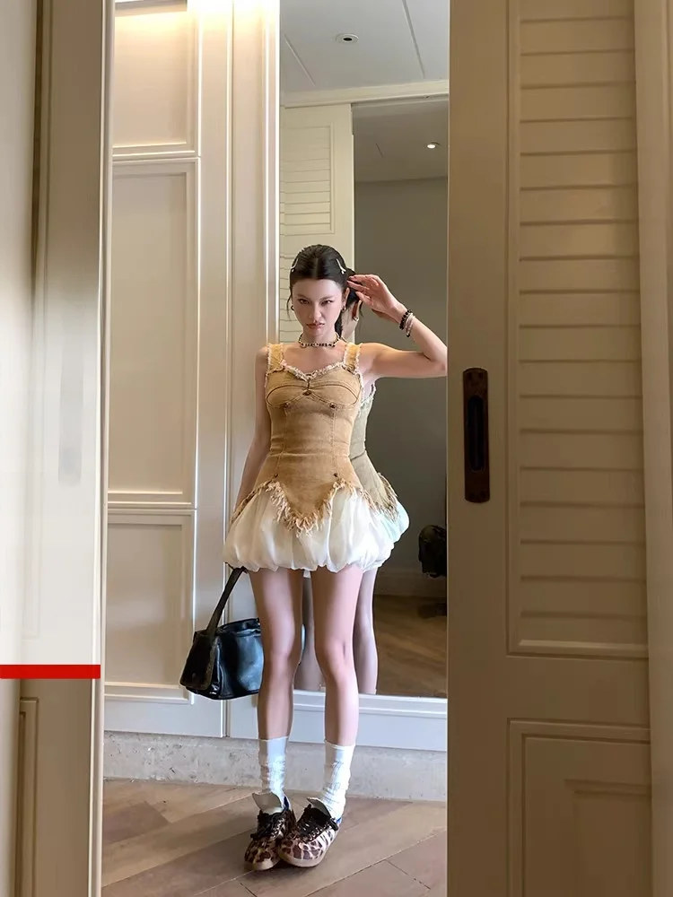 

DULA Ретро-топ из денима для женщин, летний, с бахромой, приталенный, из хлопка, вискозы, полиэстера, спандекса, асимметричный, для повседневной носки