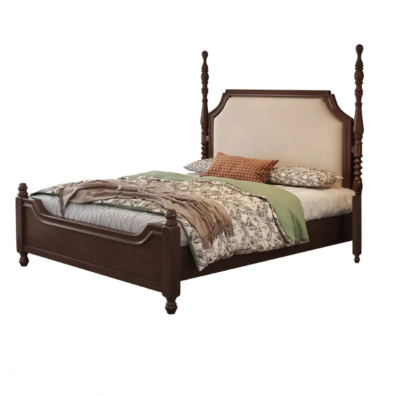 

American retro solid wood bed master bedroom 1.5 meters 1 meter 8 soft bag wedding bed French princess bed