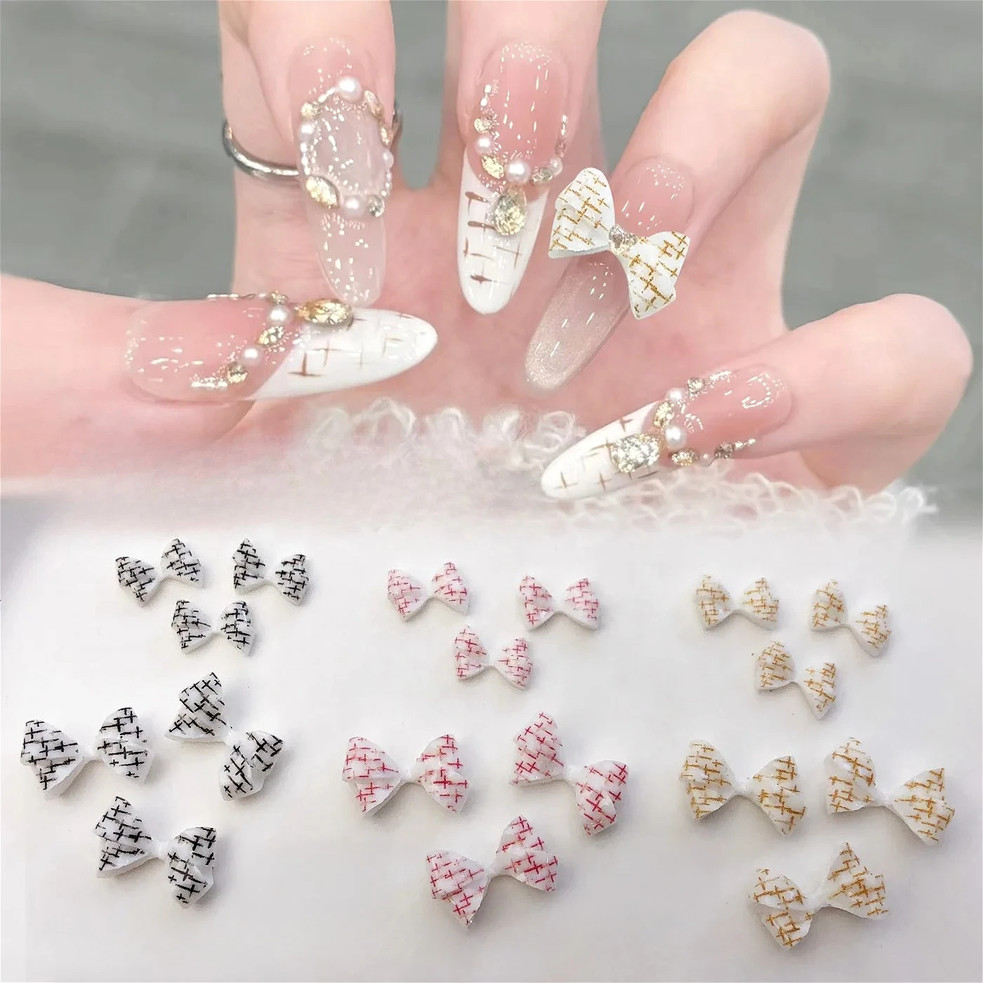 متأنق شبكة نمط Bowknot أنيقة حساسة ليوبارد طباعة الشريط الفرنسية ربطة القوس فيونكة مسمار الفن زينة مانيكير أدوات اكسسوارات