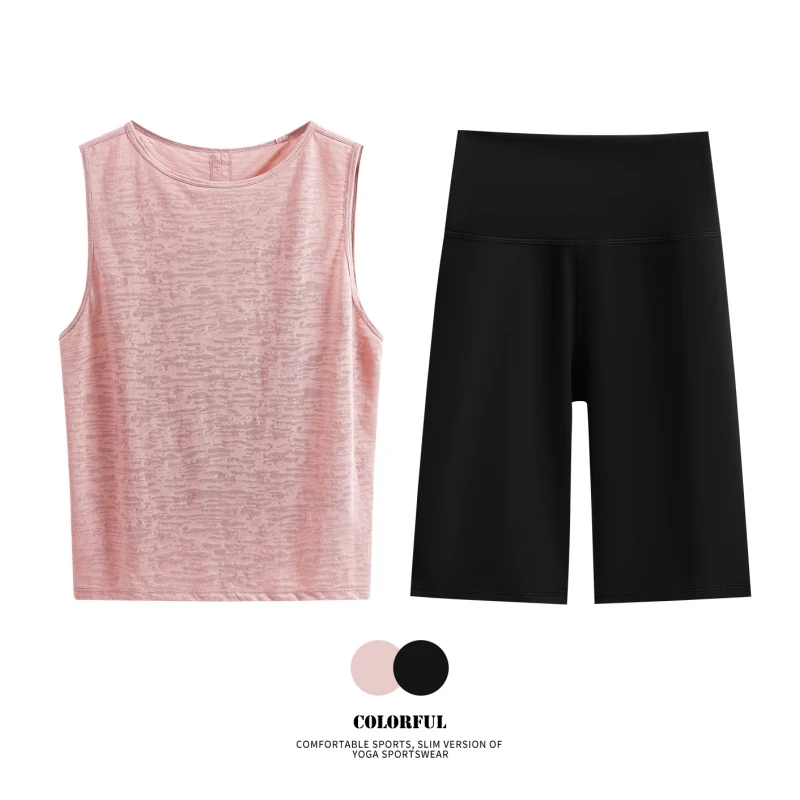 DRUR Sleeveless Yoga Set With Thin Tank Tops and Gym Shorts 2 Piece Workout Outfit with Pockets Summer Jogging Sportswear Suit