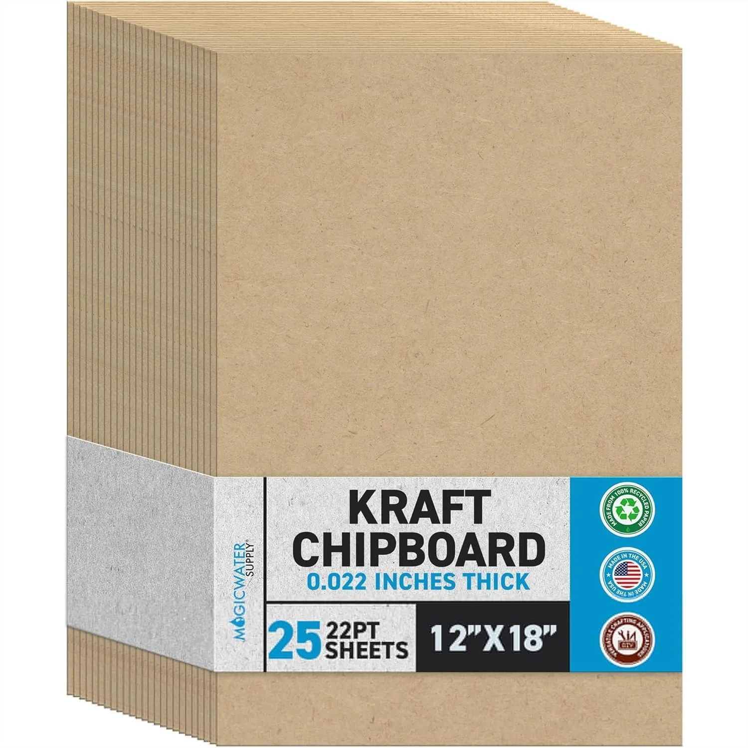 

Heavy Duty Kraft Chipboard Sheets 12x18 Inch 25 Pack 22pt for Scrapbooking, Picture Frame Backing, DIY Crafts