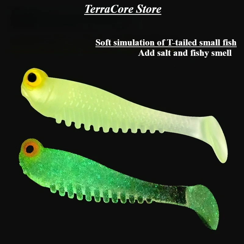 

5PCS Luya Glow Dark Soft Artificial Bait Simulates T-tail Small Fish Bionic Fishing Gear Throughout The Entire Water Area