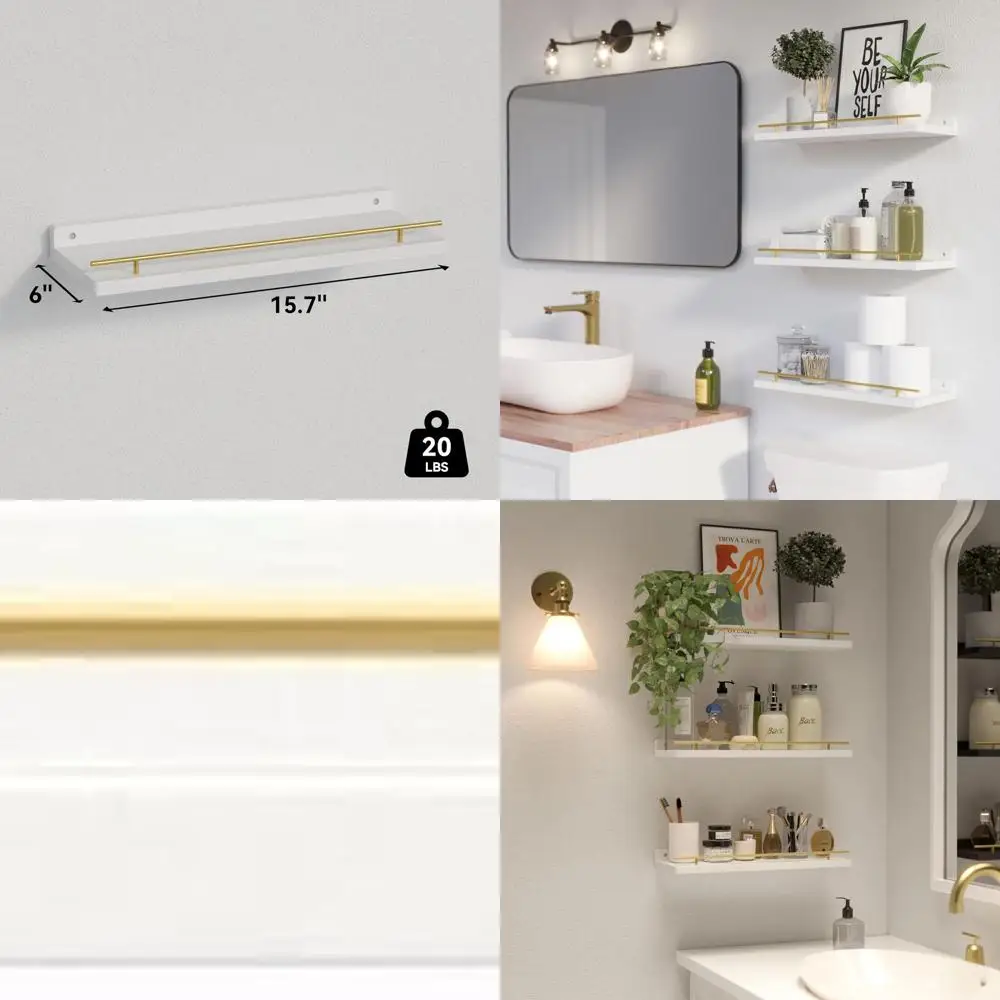 

Набор из 3-х настенных полков с золотым акцентом — декоративные для дома: спальни, ванной комнаты, кухни, гостиной — вмещает растения, рамы, искусство i