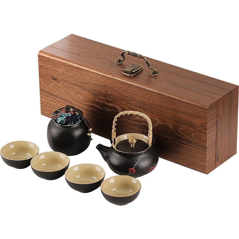 Beam pot black pottery tea set business kung fu tea set hand gift company annual meeting event tea set gift