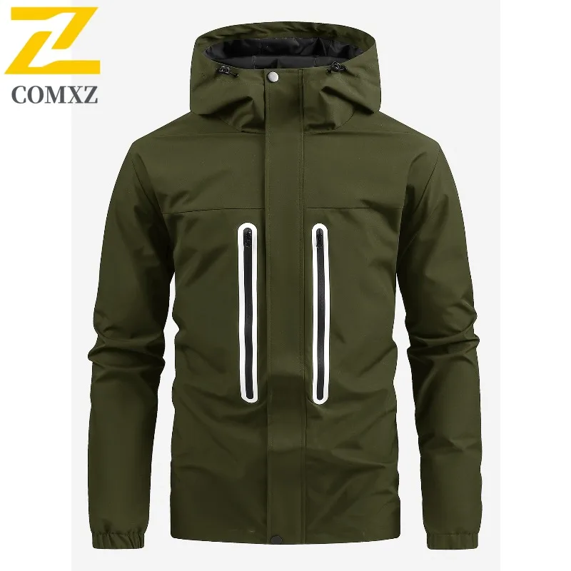 

COMXZ Мужская куртка с капюшоном со светоотражающей полосой, уличная ветрозащитная куртка для путешествий и кемпинга, верхняя одежда Normcore Soft Shell