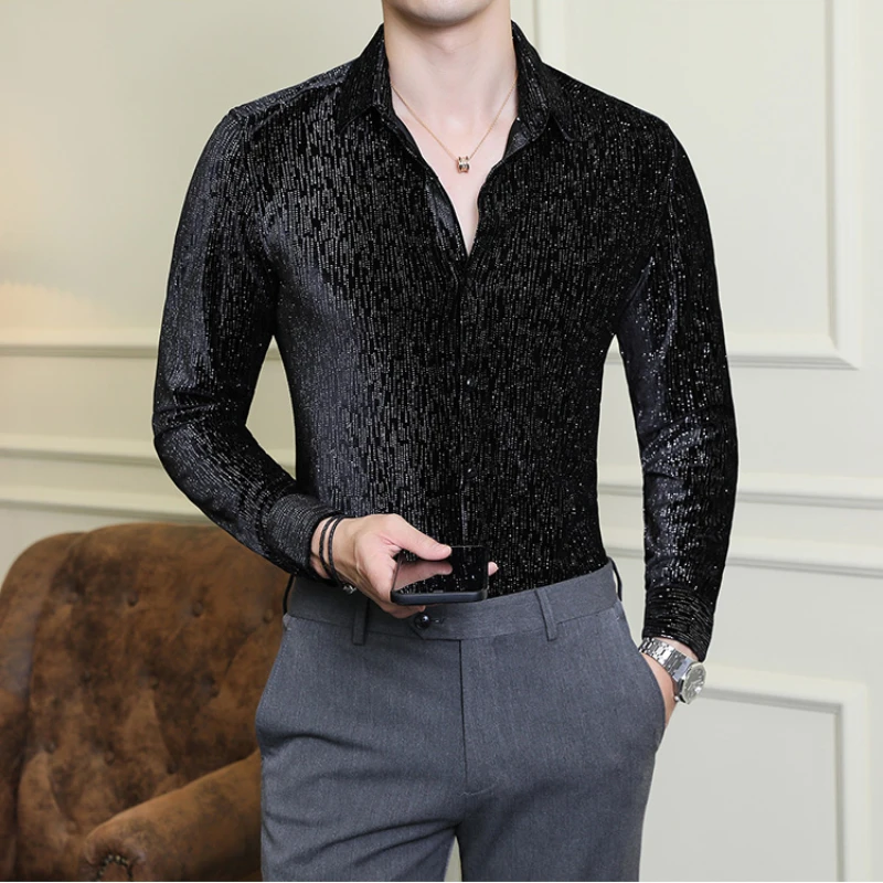 Camisa De Manga larga para Hombre, Ropa informal brillante, color rojo oscuro