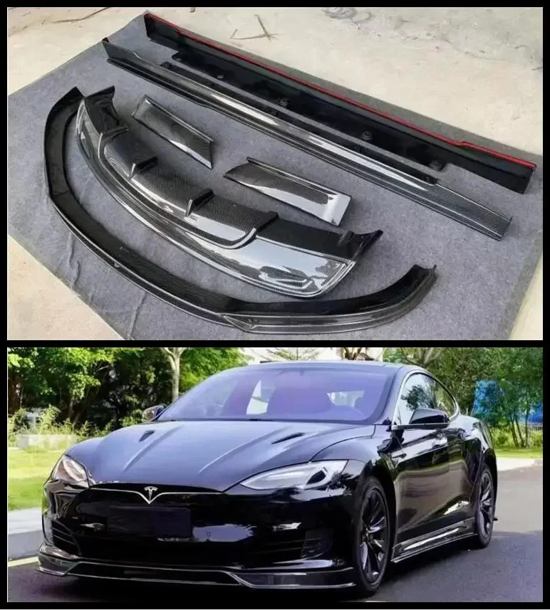 

Передняя губа из углеродного волокна для Tesla Model S 2016-2020 RZ Style, задний диффузор, спойлер, боковая юбка багажника, комплект крышки корпуса