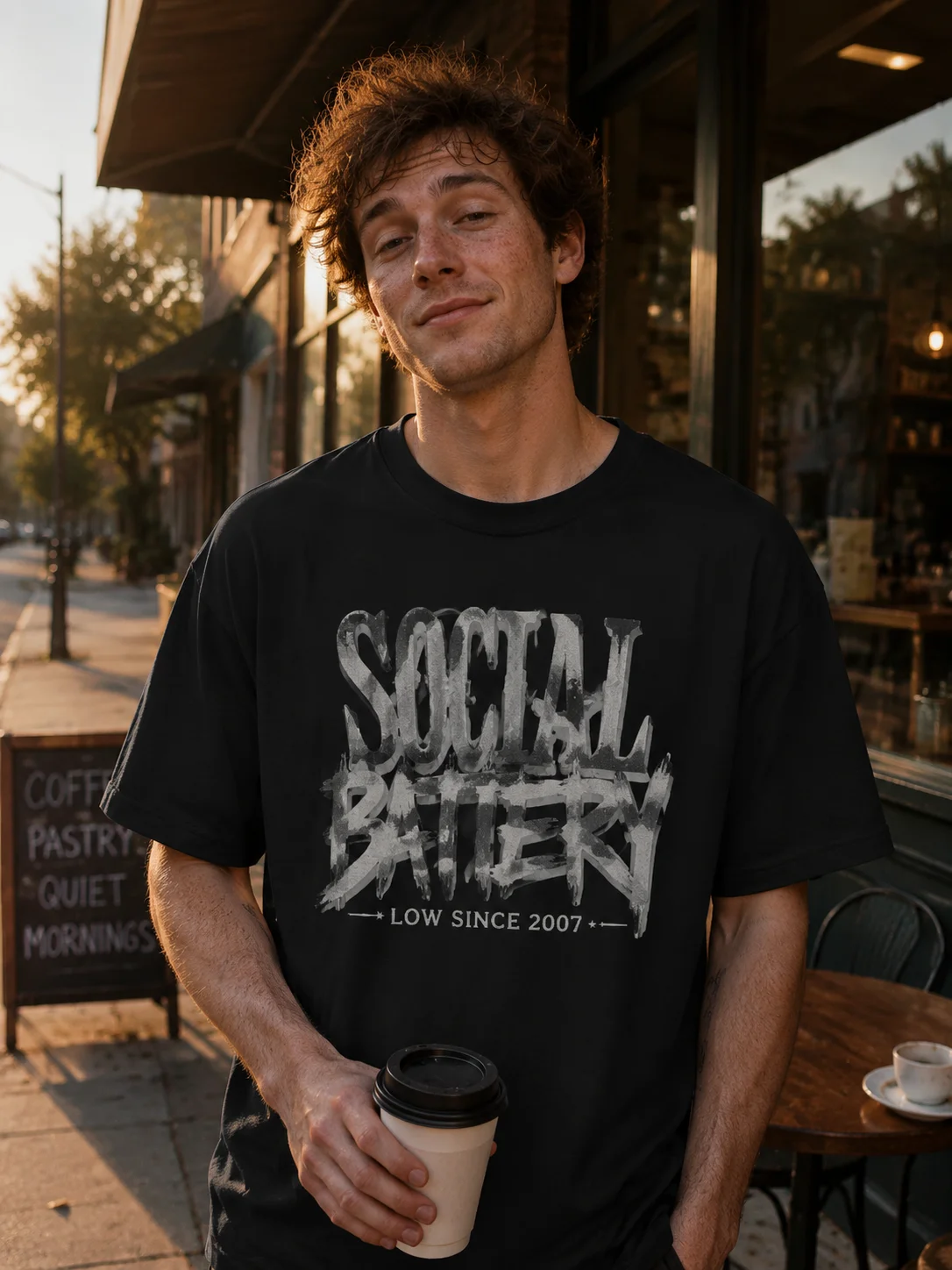 

Men Graphic T Shirt Short Sleeve Loose Fit 50% Cotton 50% Polyester Fabric Social Battery Graffiti Streetwear Casual Summer