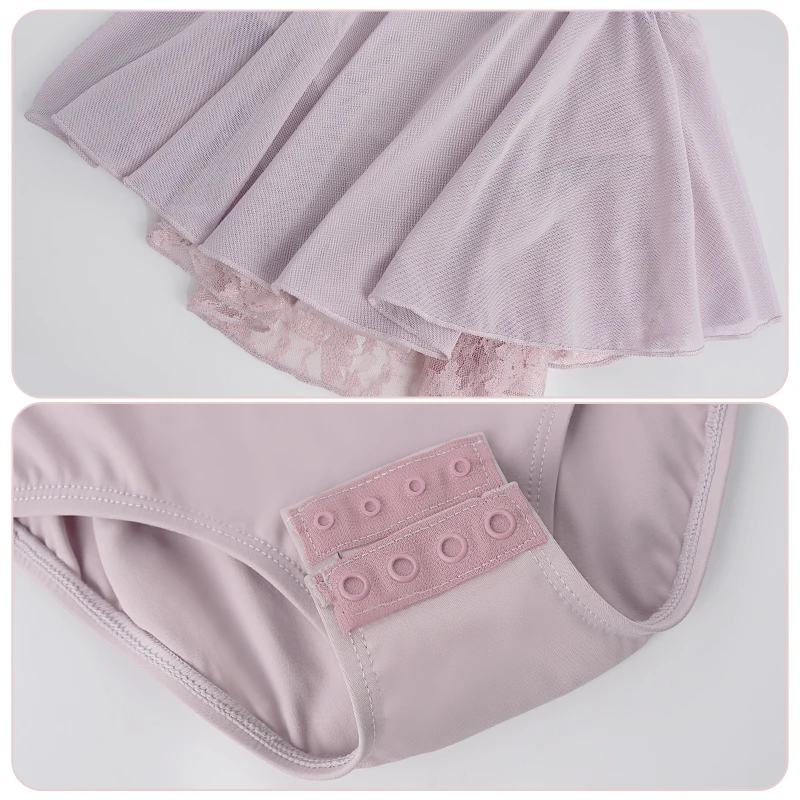 Ivoogle Abito da ragazza senza maniche in pizzo con giunture, tracolla larga, body da balletto con gonna, body per bambini