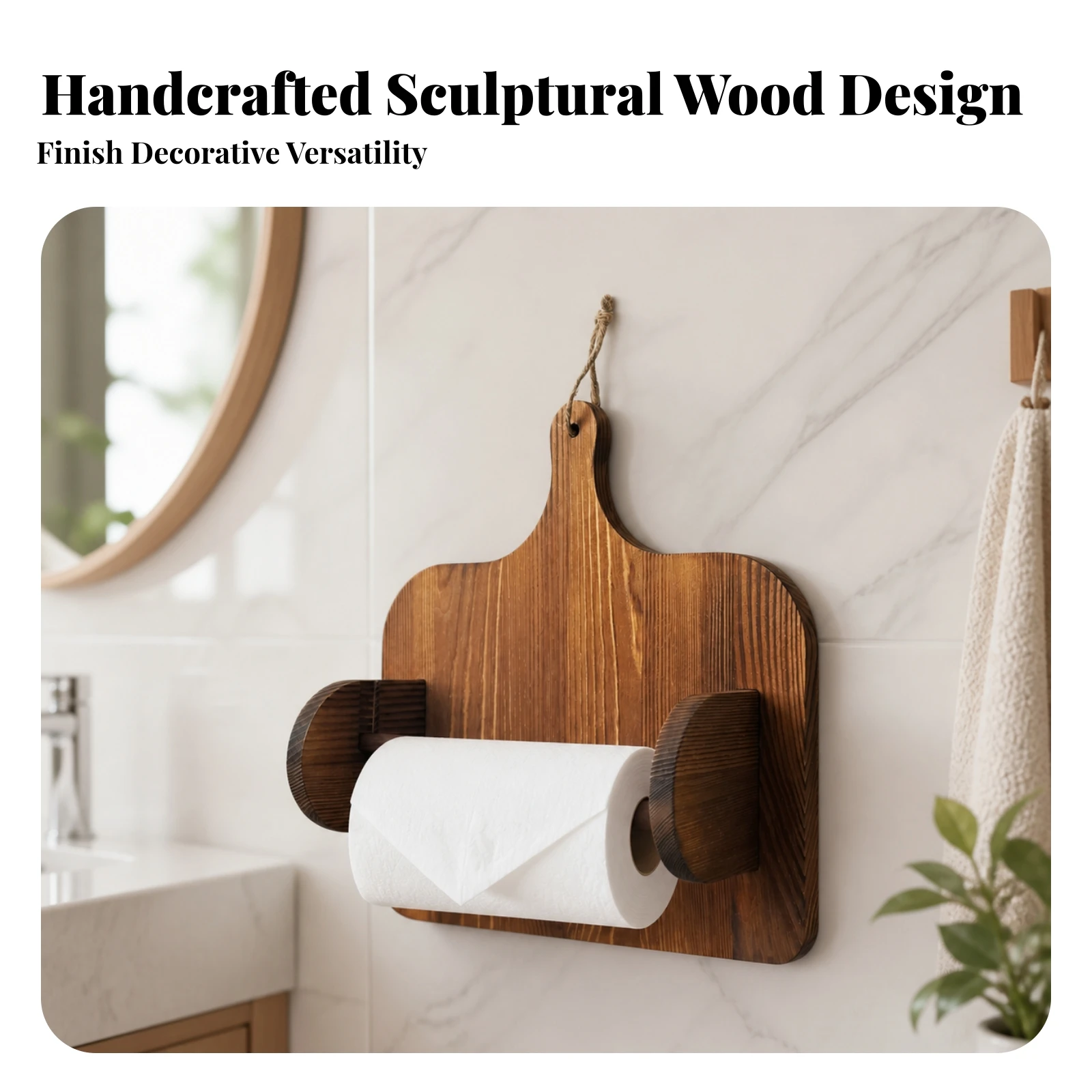 Wooden Wall Holder with Removable Rod Versatile Wooden Tissue Roll Holder Bathroom Organizer Multifunctional for Bedroom